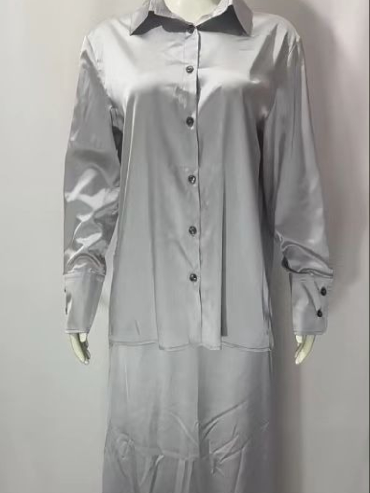 Women's Long Sleeve Shirt Tops Suits Slim Fit Large Swing Dress Set Casual Loose Spring Summer 2 Pcs
