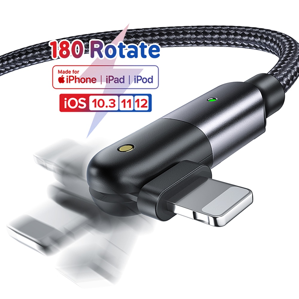 180 roter usb oplader kabel datakabel til iphone 11 xs x  xr 7 8 plus 5 6 s 5s 6s l form 2.4a hurtig opladning mobiltelefon ledning 2m