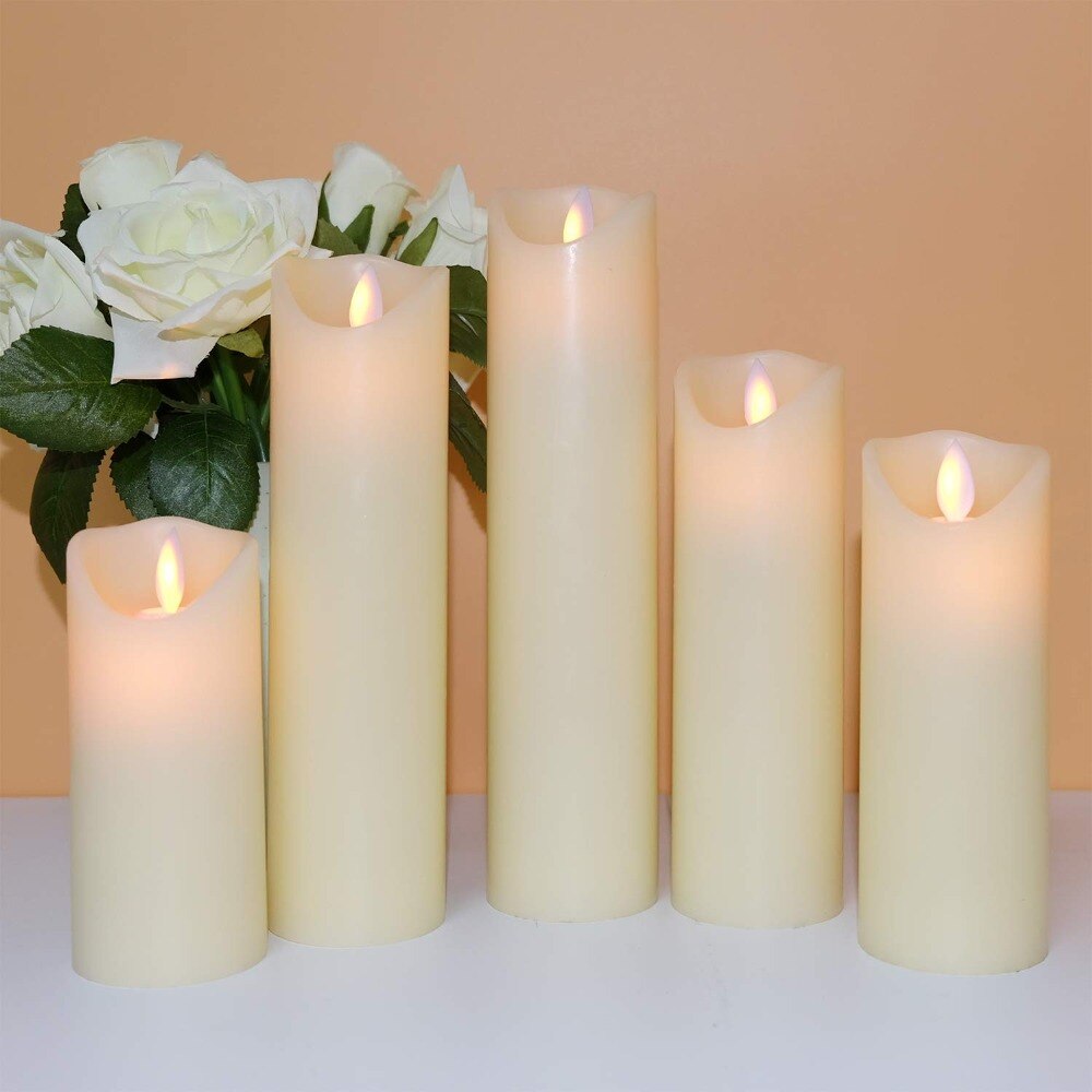 Pakke  of 5 fjernbetjening flammeløse vokslys med fjernbetjening og timerfunktion, batteridrevet elektrisk bevægeligt vægesvinglys