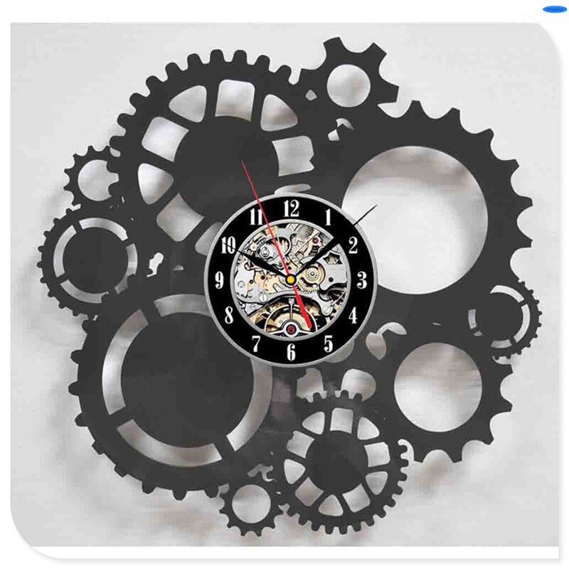 Steampunk klok uil monteur tandwielen vinyl wandklok retro gotische vintage decoratie: 5