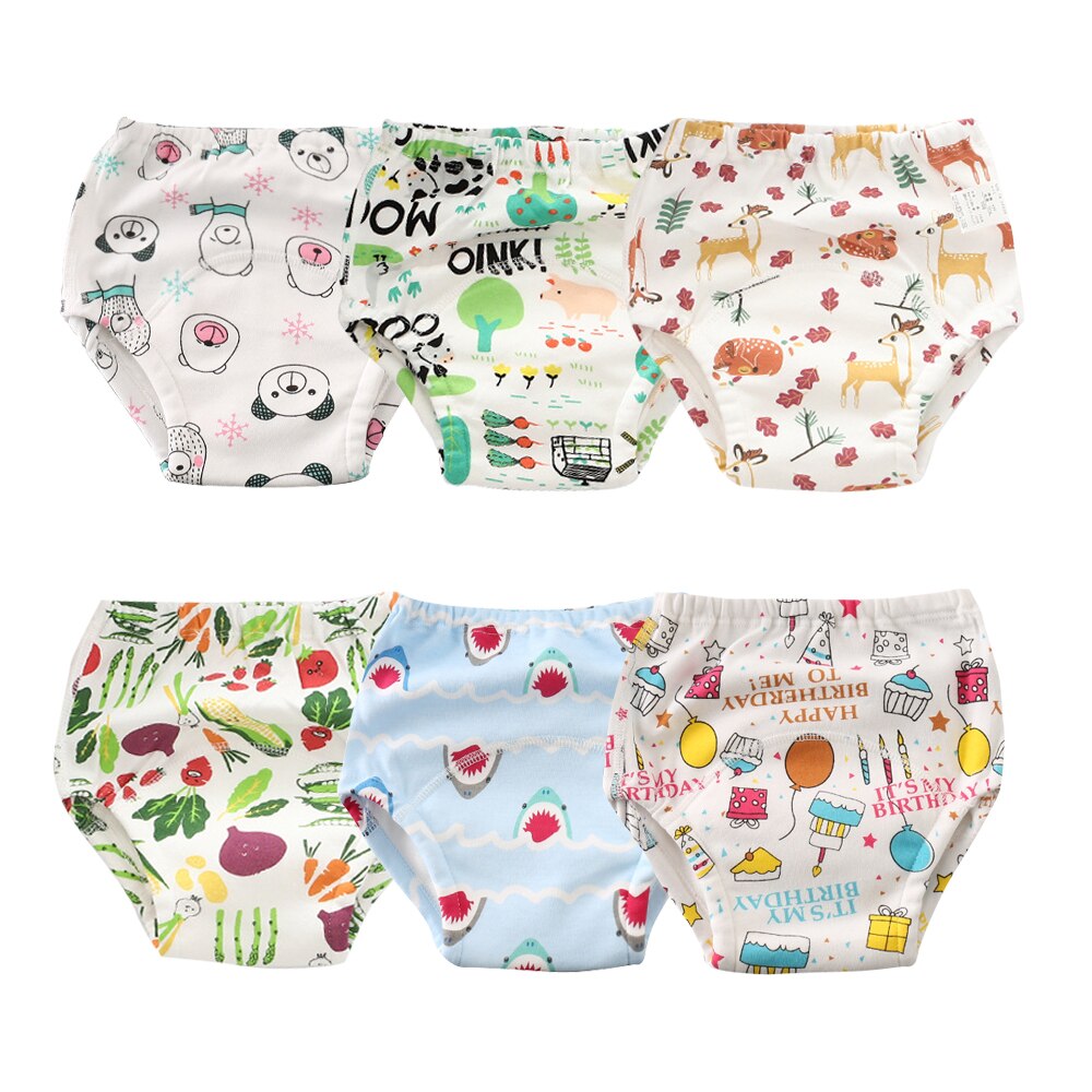 6 stuks/partij 6- laags katoenen trainingsbroekjes voor baby's stoffen luierbroekjes unisex peuter ondergoed kinderkleding onderbroekjes: 007 / 2-3 jaar oud