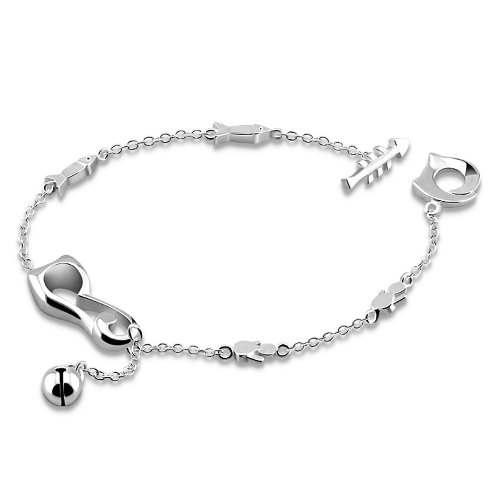 and lovely Coco cat anklets.Women silver process 925 sterling silver anklets.23cm girl cat anklets.Charming lady jewelry