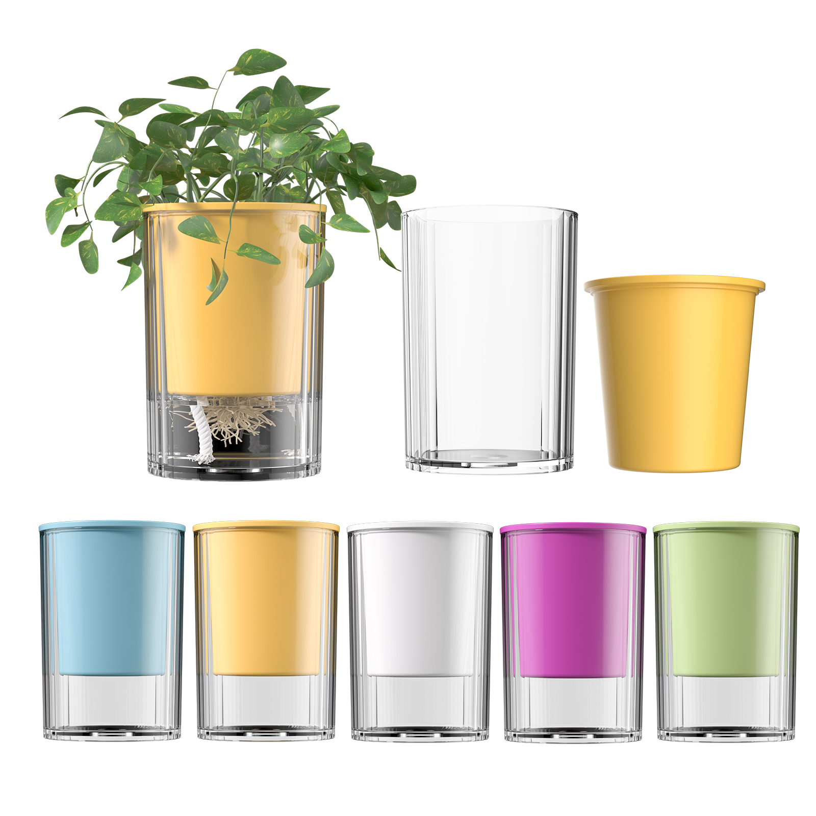 1pc hydroponiske blomsterpotter i bohemsk stil, automatisk vannabsorberende sylindervase for sukkulenter og grønne planter, gjennomsiktig plast