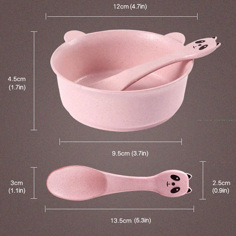 1pcs Baby Feeding Food Tableware Cartoon Panda Kids Dishes Baby Eating Dinnerware Set Wheat Stalk Anti Training Bowl Spoon