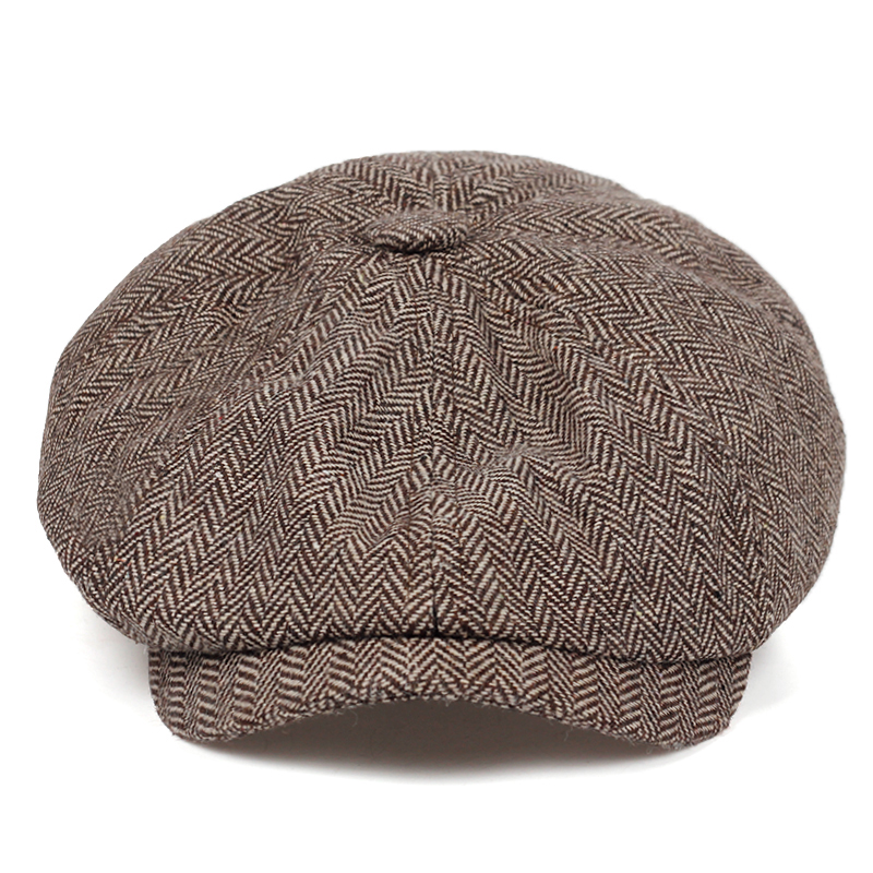 Retro Herringbone Newsboy Caps Men newsboy hat Stitching berets Cap Autumn Winter Men Vintage Painter Octagonal Hats gorras: brown / XL