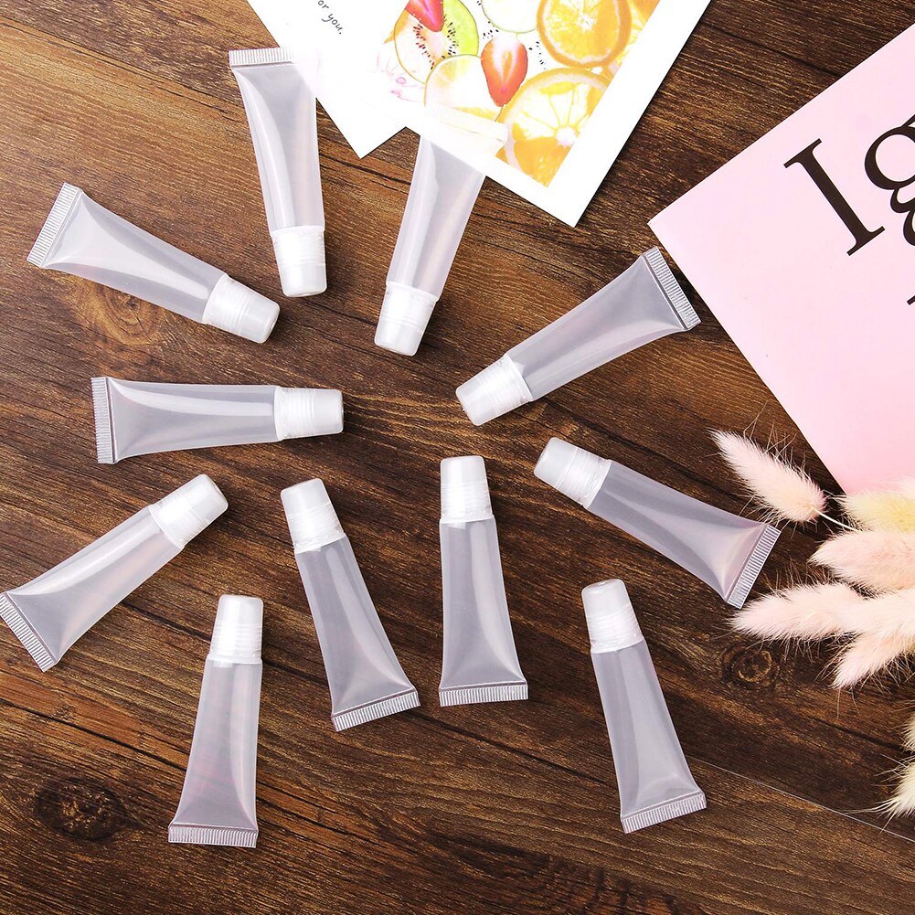 10Pcs 10ml Lip Gloss Balm Lotion Container Tube Refillable Squeeze Transparent Makeup Container Empty Cosmetics Travel Bottle