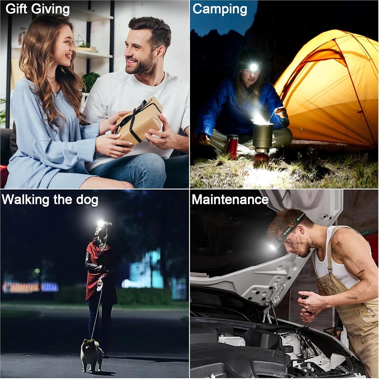 Genopladelig pandelampe bevægelsessensor led-forlygte rødt lys super klart fiskeri lys hoved lommelygte camping udendørs pandelampe
