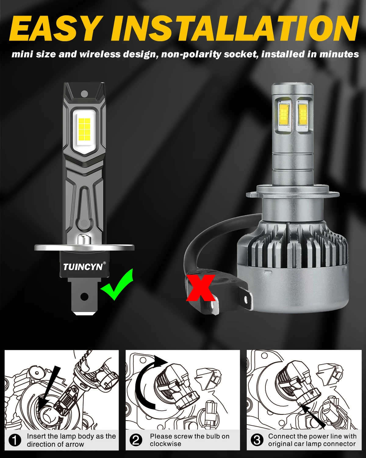 2 st. led-lampor med  h1 socklar för bil,  of 2 , - pack superljusa högpresterande 1:1 -ljus, imfria varningslampor med plug and play-funktion.