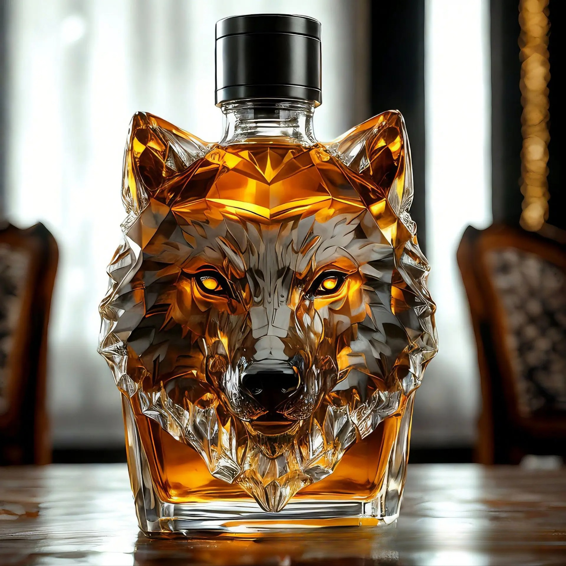Nueva botella de whisky con cabeza de lobo, botella de proceso de vidrio de alto borosilicato, botella en forma de Animal: Rojo