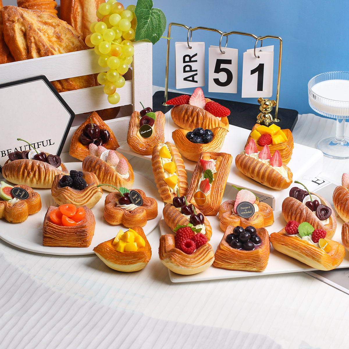 Modelo de pan de cocina de frutas artificiales, refrigerador, Material Pu, decoración del hogar, adornos de muestra de alimentos, accesorios de tiro, 3 uds.