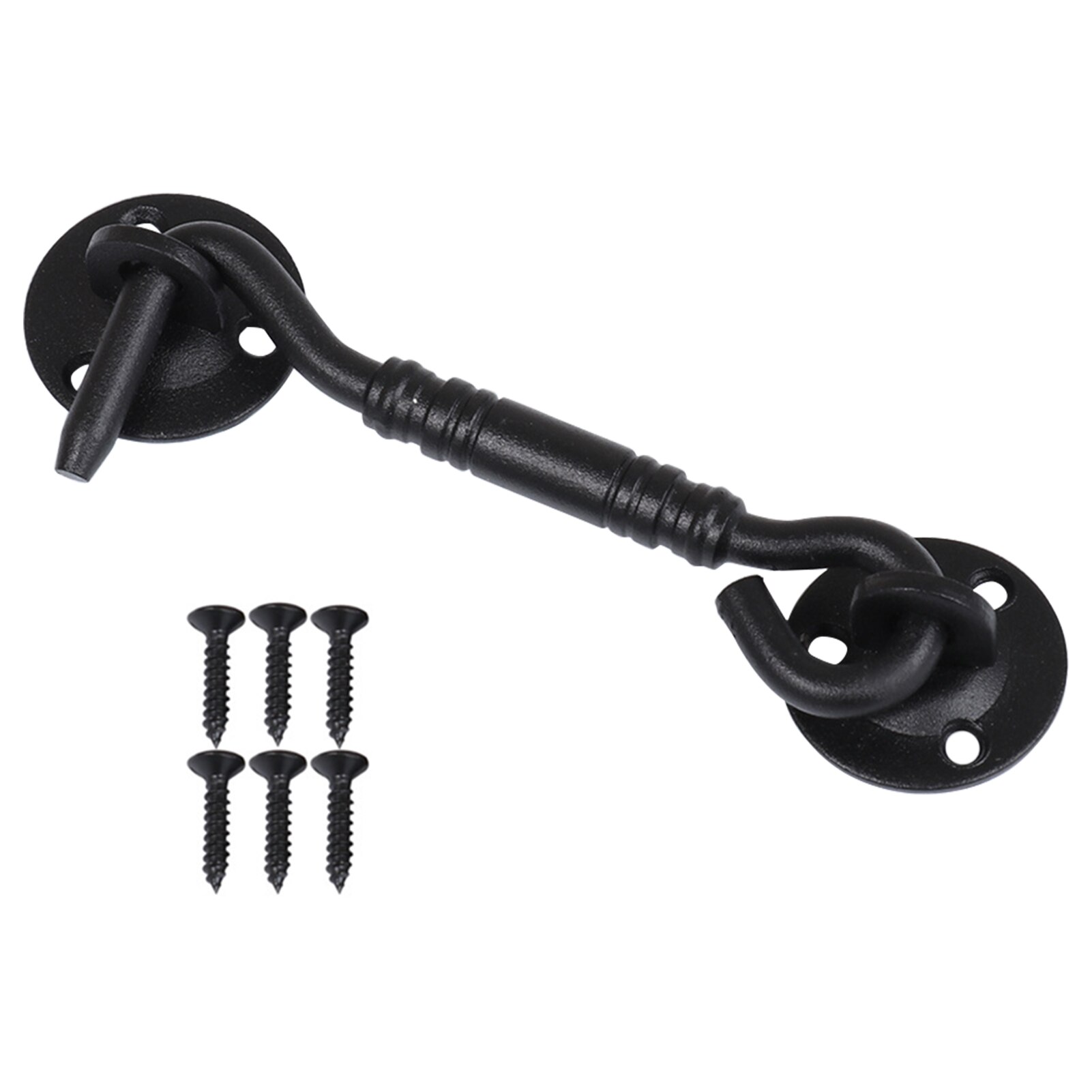 4inch Black Home Security With 6 Screws Barn Door Lock Cabin Stainless Steel Hook Eye Latch For Window Garage Rustic Bedroom