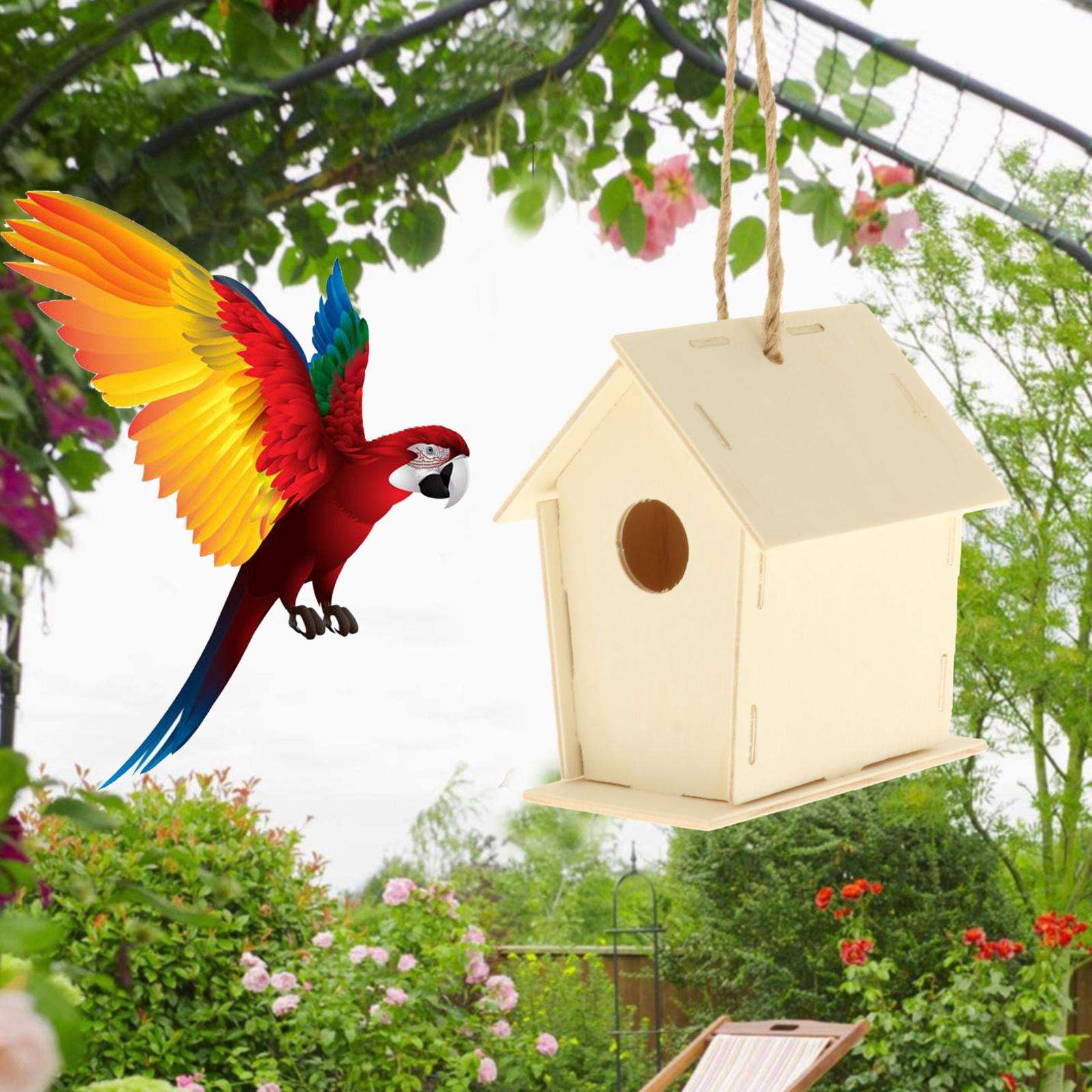 Natural Wooden Bird House for Birdwatching Garden Patio Hanging Birdhouse Paintable Birds Nest Wild Bird Feeder Home Decoration: style 4