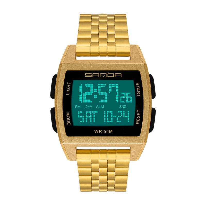 SANDA Watch Square Men Watches Stainless Steel Multi-Function Electronic Watches Luminous Waterproof Casual Sport Watch