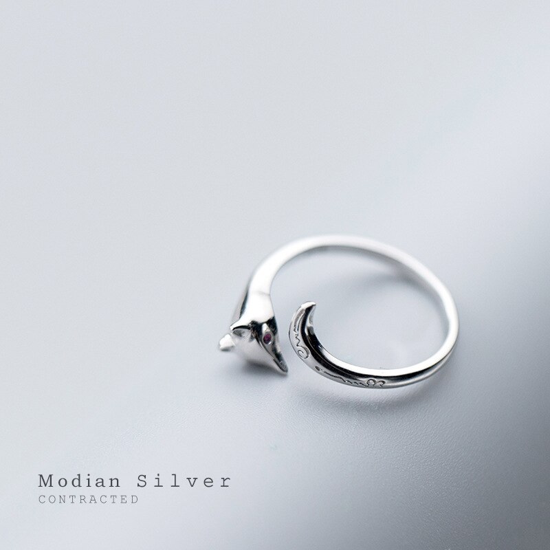 Modian Cute Animal Finger Ring for Women Little Fox Face Open Adjustable Sterling Silver 925 Ring Fine Jewelry