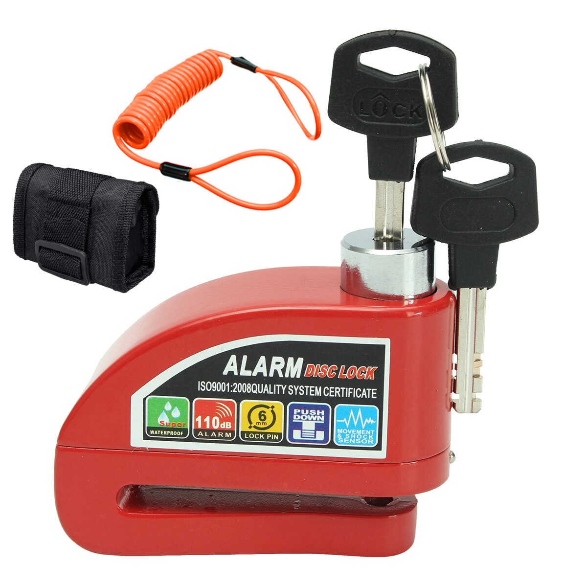 2m/6ft Metal Motorcycle Scooter Security Anti-theft Wheel Disc Brake Lock Alarm Kit Reminder Cable Alarm Lock Bike Brake Bag: J