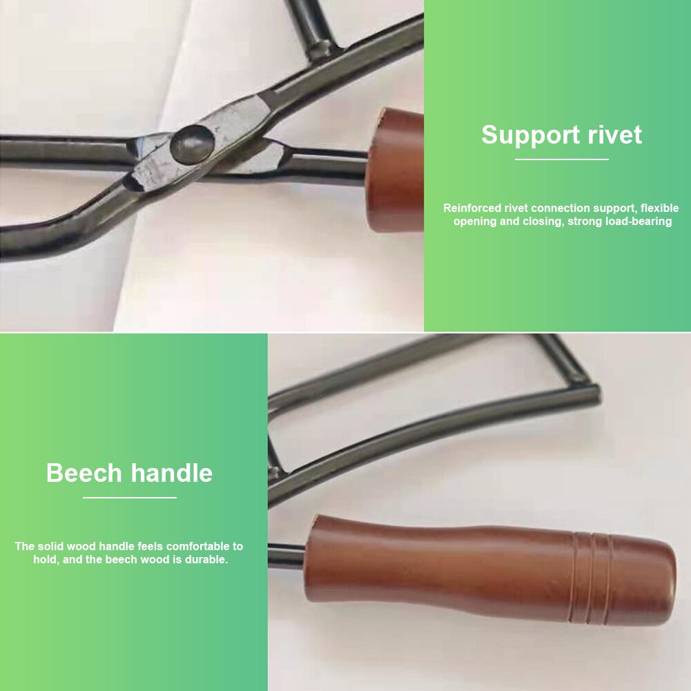 Firewood Tongs with Wood Handle Metal Heat Resistant Barbecue Fireplace Tongs Oven Cooking Tong Kitchen Supplies Tool