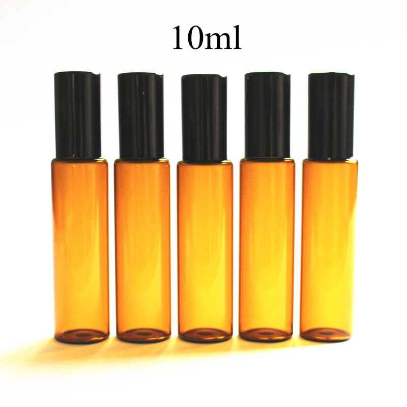 5 stk/pakning 10ml ravfarvet glasrulle på tynde glasrullehætteglas brun æterisk olieflaske prøvetestflaske med metalkugle
