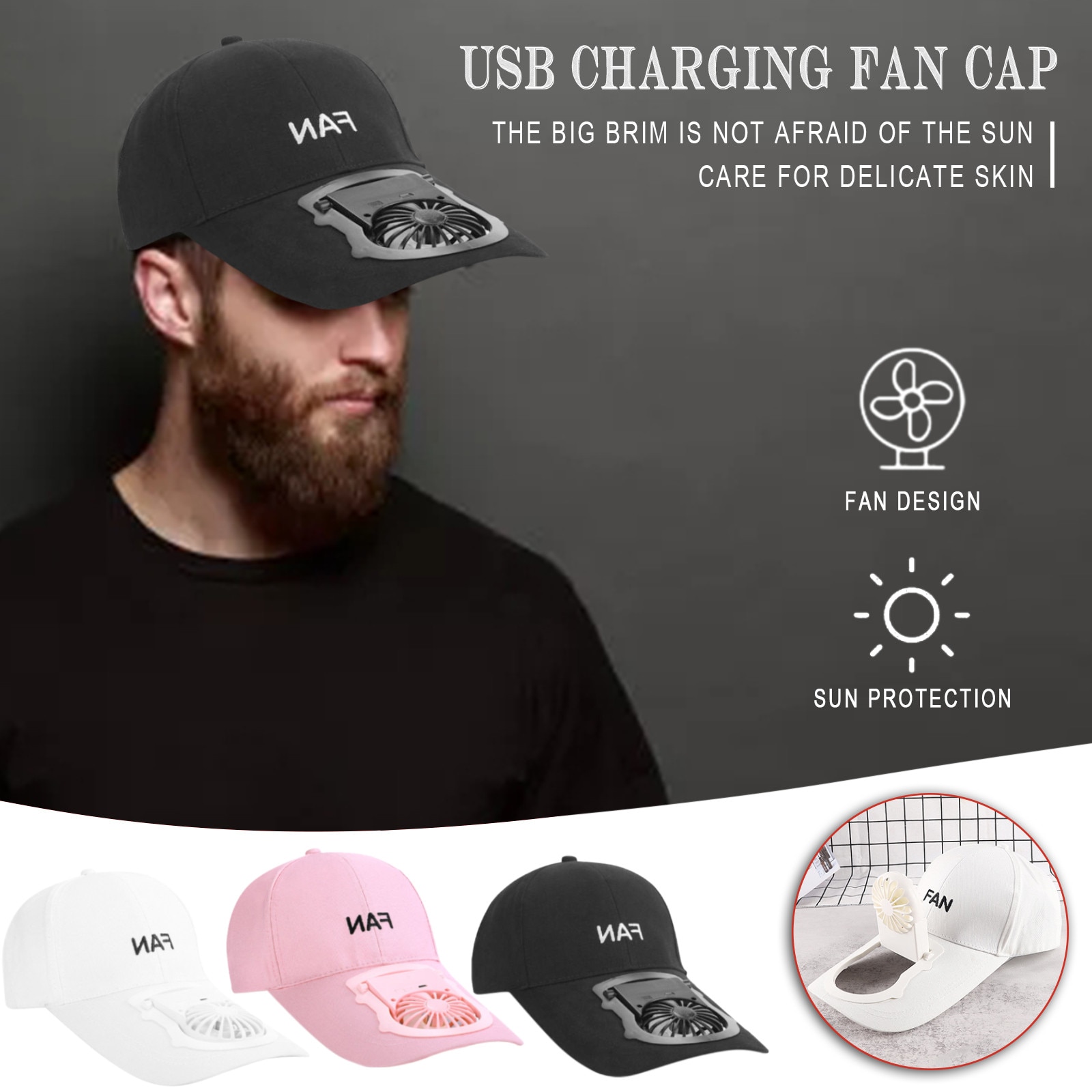Usb Charging Fan Cap Hat Fan Sun Hats With 3 Speed Fan Usb Charging W/500mah Battery Hat Adjustable Summer Sunscreen Sports Hat