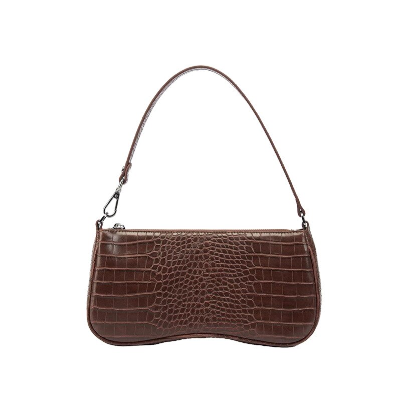 Vintage baguette tas met alligatormotief voor dames, pu leren schoudertas, okseltas, dameshandtas, meisjesportemonnee: Bruin