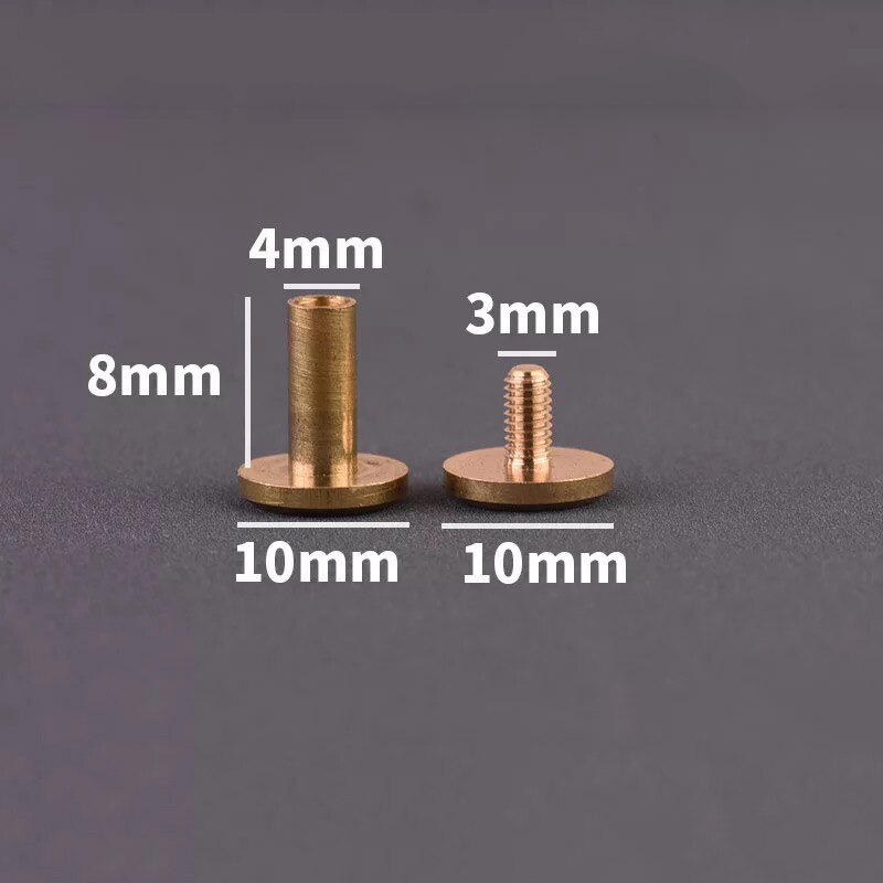 Tornillos de encuadernación de latón macizo, remaches de clavos para álbum de fotos, tachuelas artesanales de cuero, sujetadores de billetera de cinturón, tapa de 10mm, 10 Uds.: 10mm x 8mm