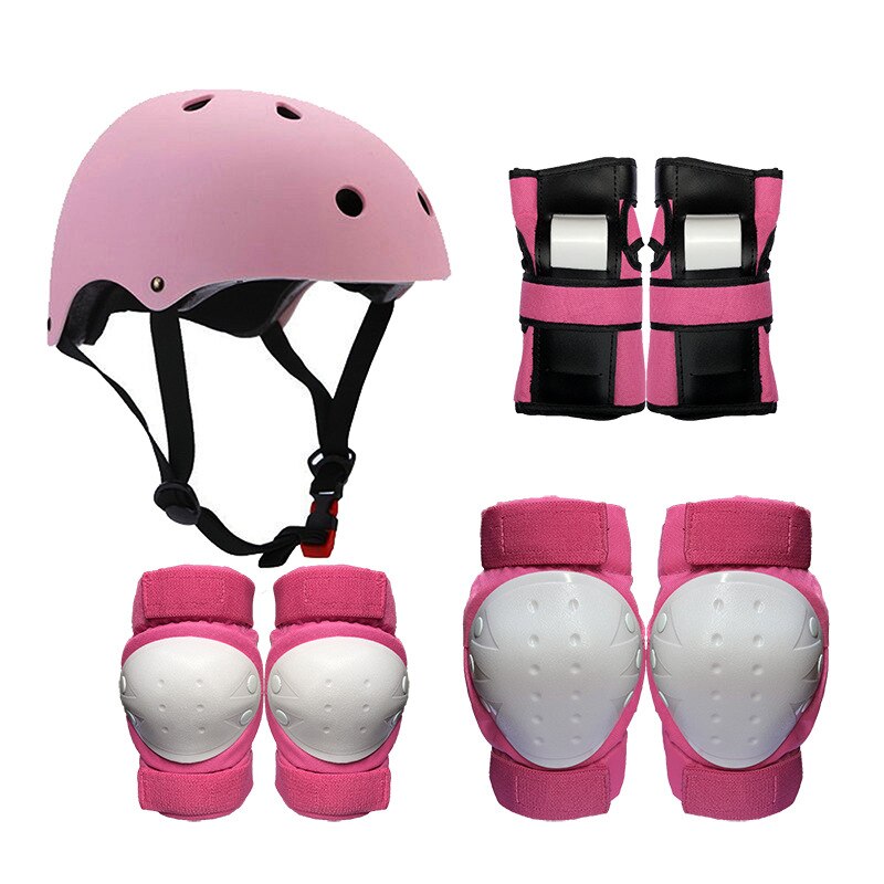 Kids Adult 7pcs/set Skating Protective Gear Elbow Knee Pads Helmet Skateboard Ice Skating Roller Knee Protector Sports Safe: Pink / L(58cm-61cm)