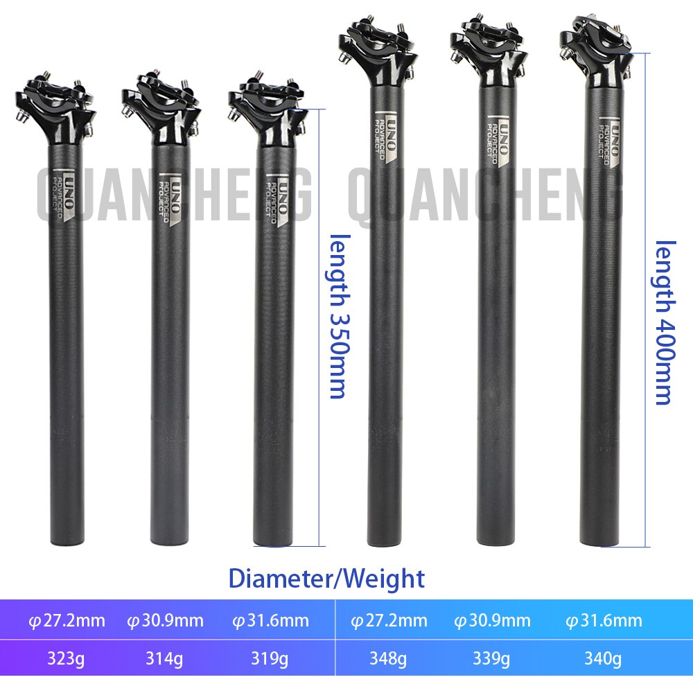 UNO-tija de sillín ultraligera para bicicleta de montaña, tubo de sillín de 350/400mm, 27,2/30,9/31,6mm, compensa 5mm, piezas de bicicleta de carretera