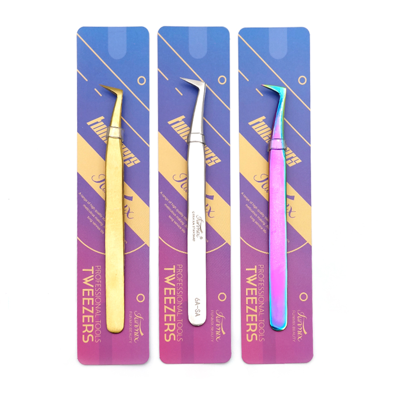 FUNMIX Stainless Steel Tweezers 3D/6D Volume False Eyelash Extension Tweezers Anti-static Eyebrow Fan Lash Tweezers Watch Tools