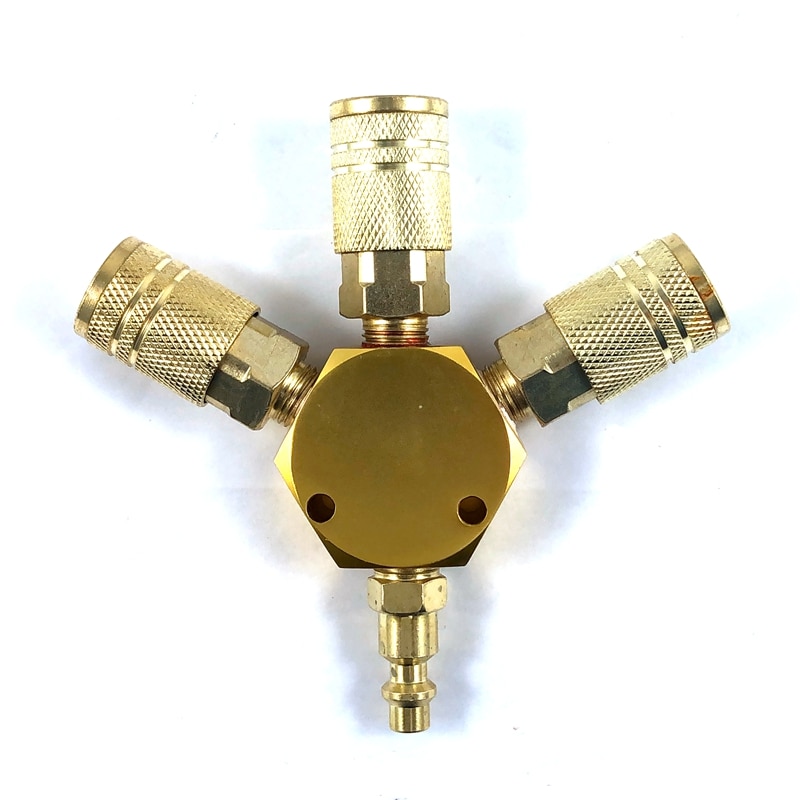 1/4''NPT Quick Connector American Style 3-WAY MANIFOLD Coupler Air Hose Coupling Pneumatic Tools US Type