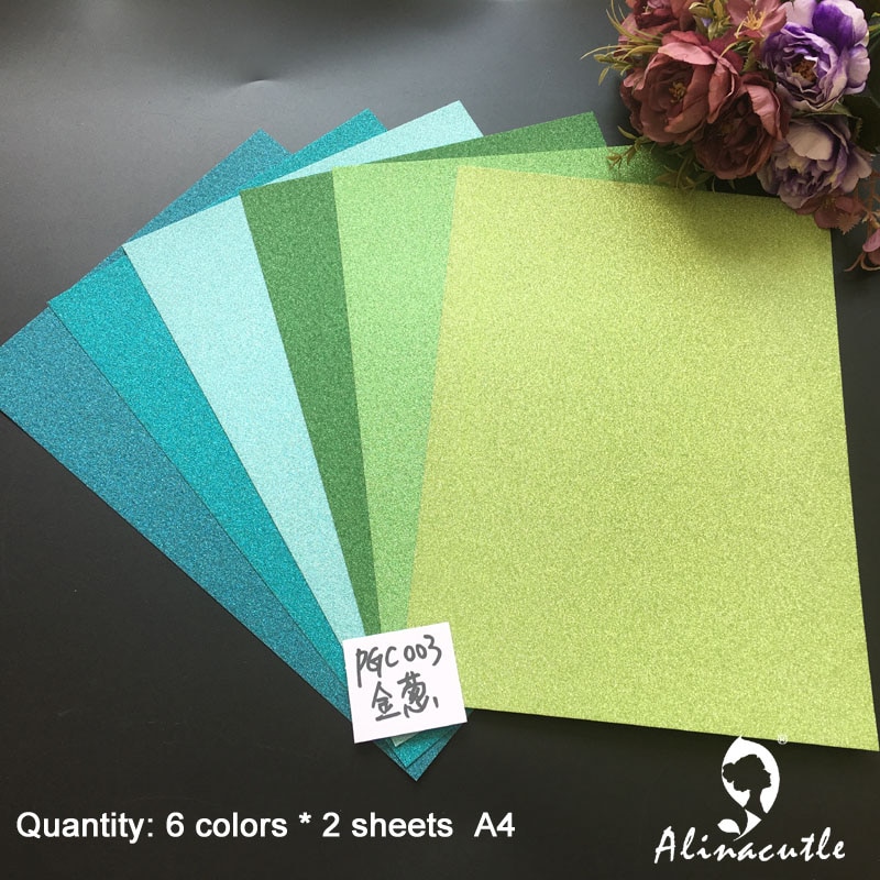 6 colors x 2sheet cardstock paper card stock Green Color Shades Glitter A4 250gsm Paper DIY Scrapbooking paper pack Alinacraft