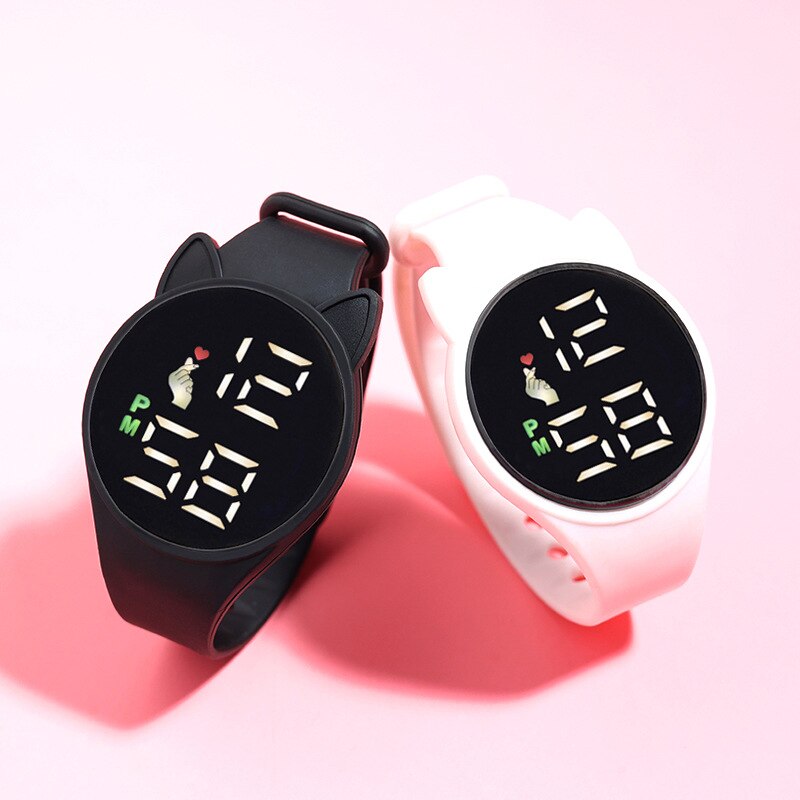Reloj de pulsera Digital LED con esfera de gato para niños, pulsera de silicona electrónica deportiva con dibujos animados, , 2022