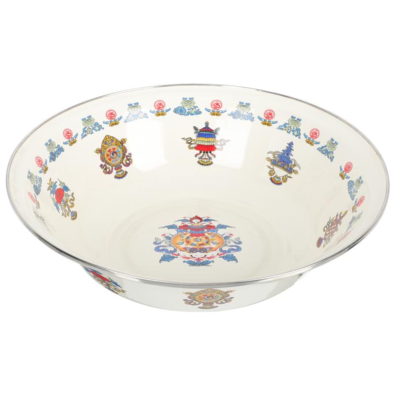 Retro Enamel Soup Basin Thick Storage Basin Decorative Enamel Washbasin for Kitchen: White