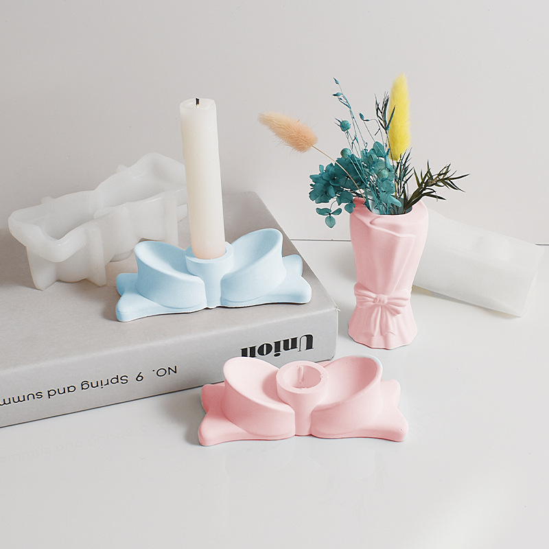 Candelabro con lazo, moldes de cemento y hormigón, portavelas para boda, Día de San Valentín, molde de yeso, artesanal, Molde de resina Epoxy