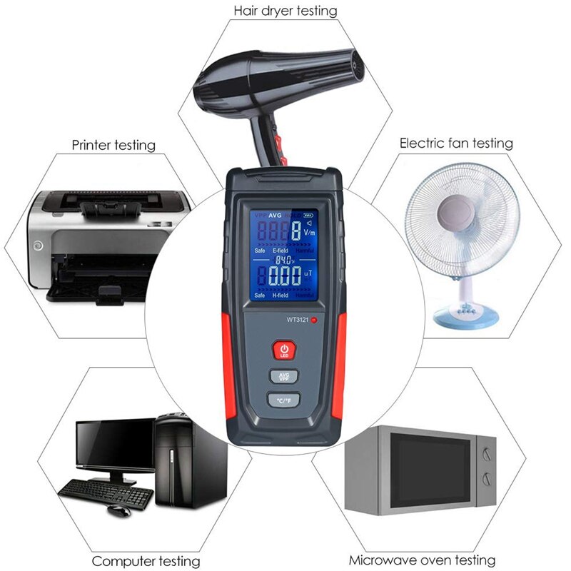 EMF Meter USB Rechargeable, Radiation Detector for Electromagnetic Field and Temperature Precise for Home Appliances