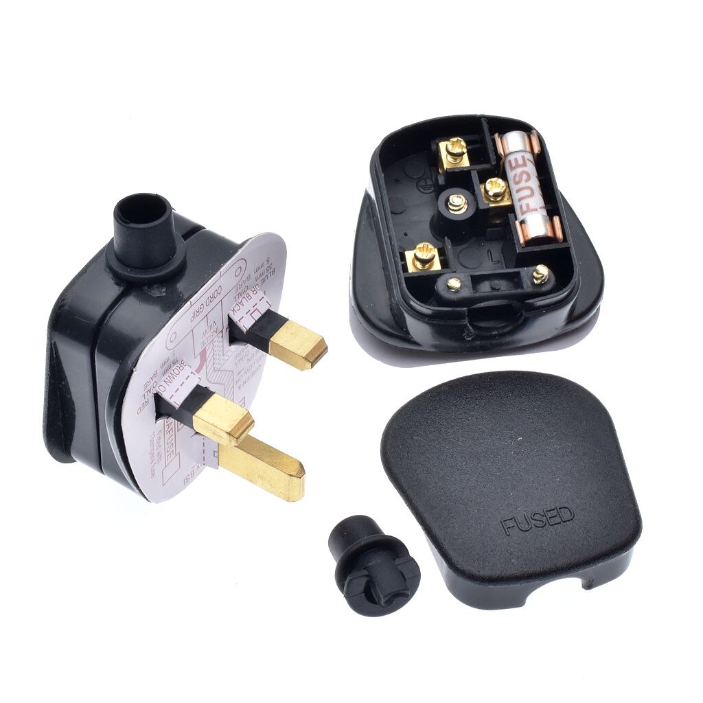 UK 3 Pins AC Electrical Power Rewireable Plug Male W/ Wire Fused Socket Outlet Adaptor Adapter Extension Cord Cable Connector