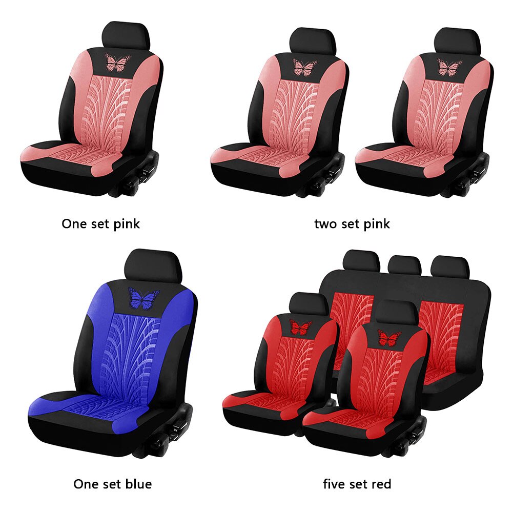 Universal Car Seat Cover Set Butterfly Pattern PU Leather Bucket Seat Cover