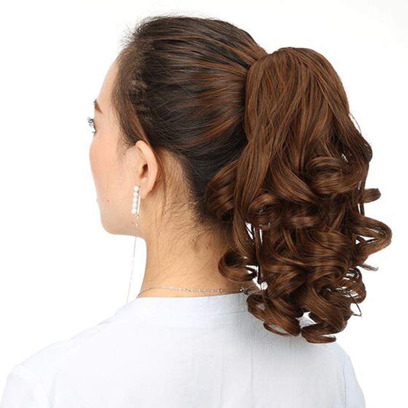 jeedou Short Curly Hair Ponytail Extensions Claw Ponytails Synthetic Natural Black Red Frosted Color Hairpieces