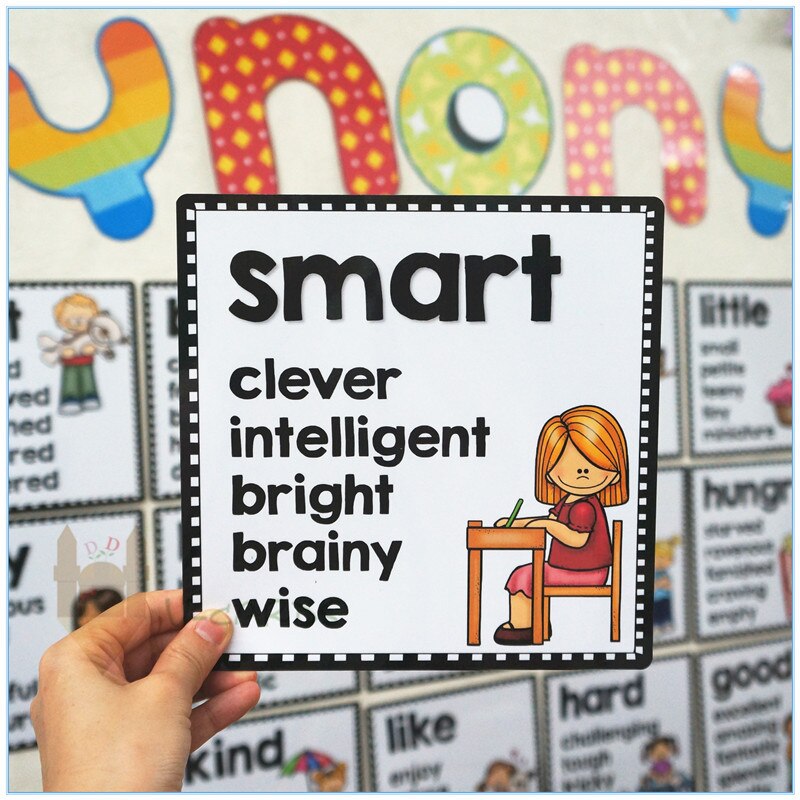 30pcs 13*13cm Synonym English Poster Classroom Decoration Flash Cards For Kids Educational Posters Memory Game