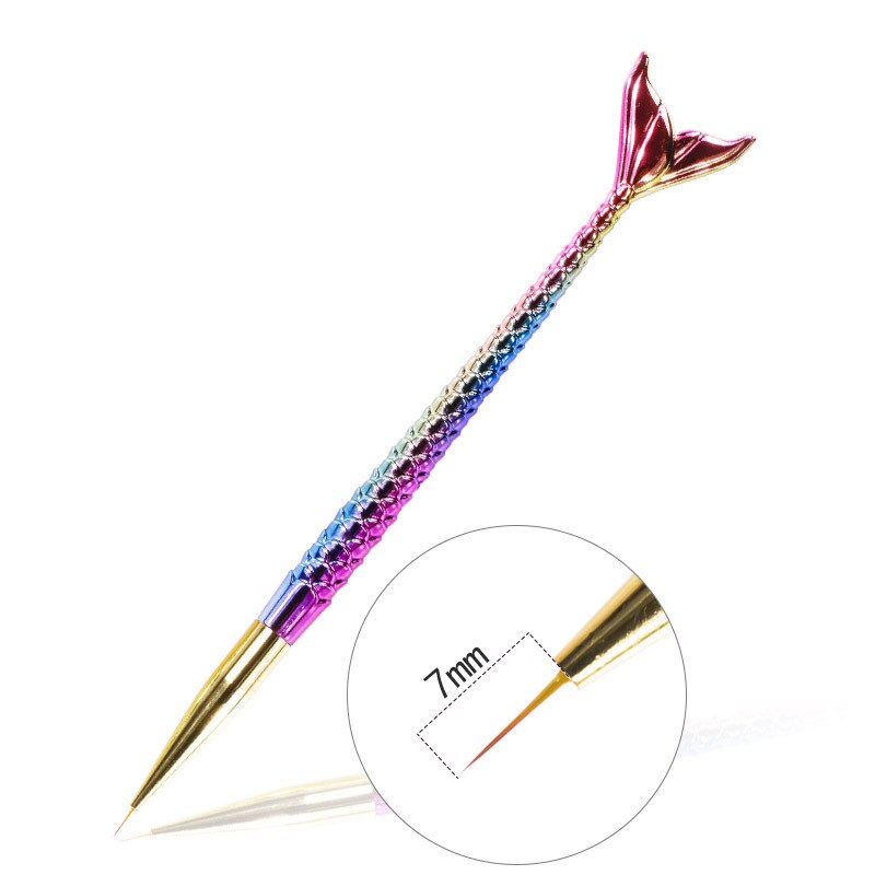 7/9/11mm Colorful Mermaid Nail Art Line Painting Pen Crystal Acrylic Drawing Pen Nail Tools: 7mm Fishtail pen