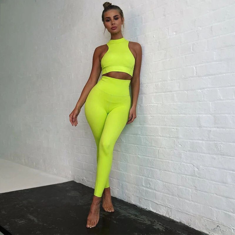 Mouwloze Camis Elastische Leggings Twee 2 Stuks Neon Roze Set 2022 Zomer Vrouwen Mode Stretchy Casual Set