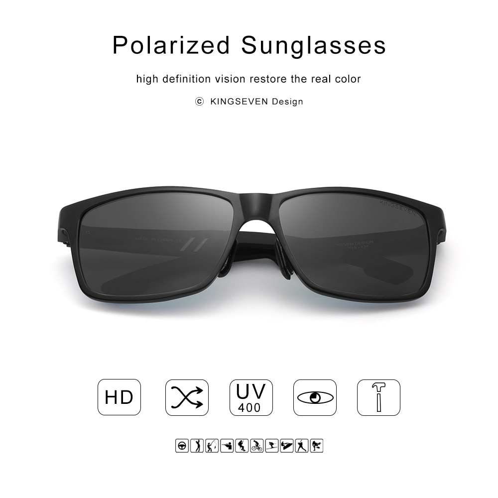 Kingseven mænd polariserede solbriller aluminium magnesium solbriller kørebriller rektangel nuancer til mænd oculos masculino mand