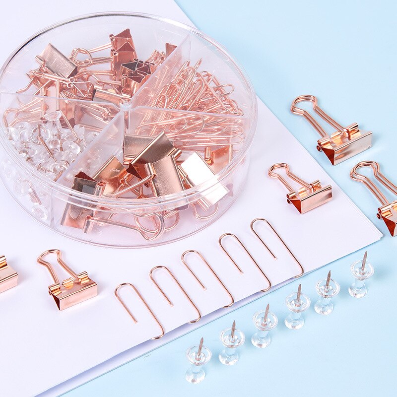 Coloffice Korean Metal Binder Clip Push Pin Paper Clip Set Color Students Business Stationery School Office Supplies