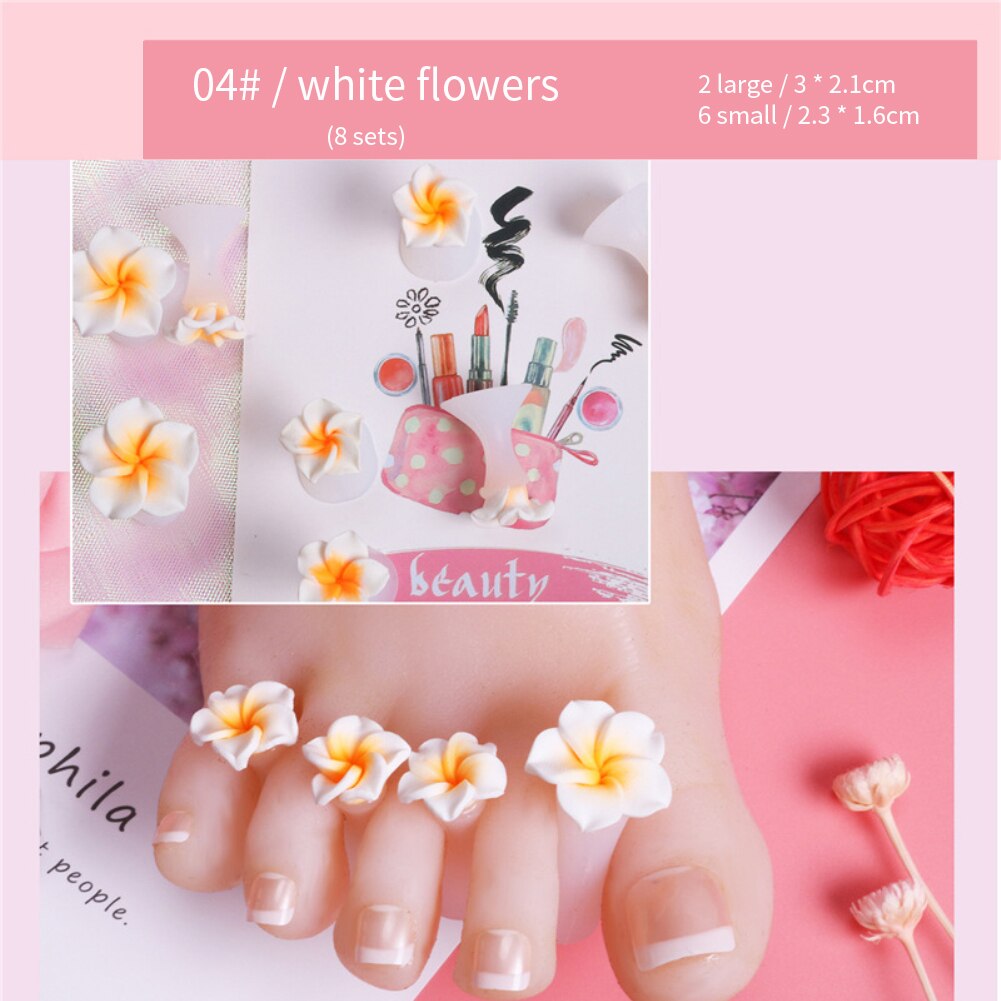 Separador de dedos del pie de silicona suave, herramienta de manicura para salón de pedicura, cuidado de uñas, accesorios de soporte de flores, 8 Uds.: Amarillo claro