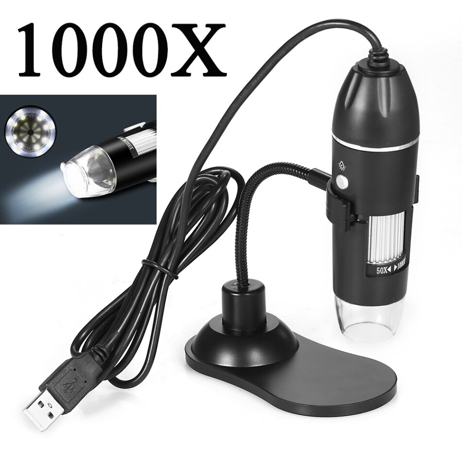usb microscope Adjustable 1000X 1600X 8 LED Digital Microscope USB Magnifier Electronic Stereo USB Camera Endoscope with Stand: 1000X