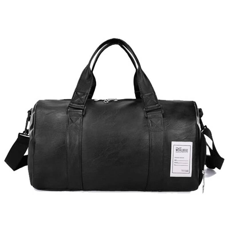 PU Leather Waterproof Travel Bags Men Women Outdoor Multi-functional Duffle Bags Male Black Gym Bags with Shoes Bag: Black Large