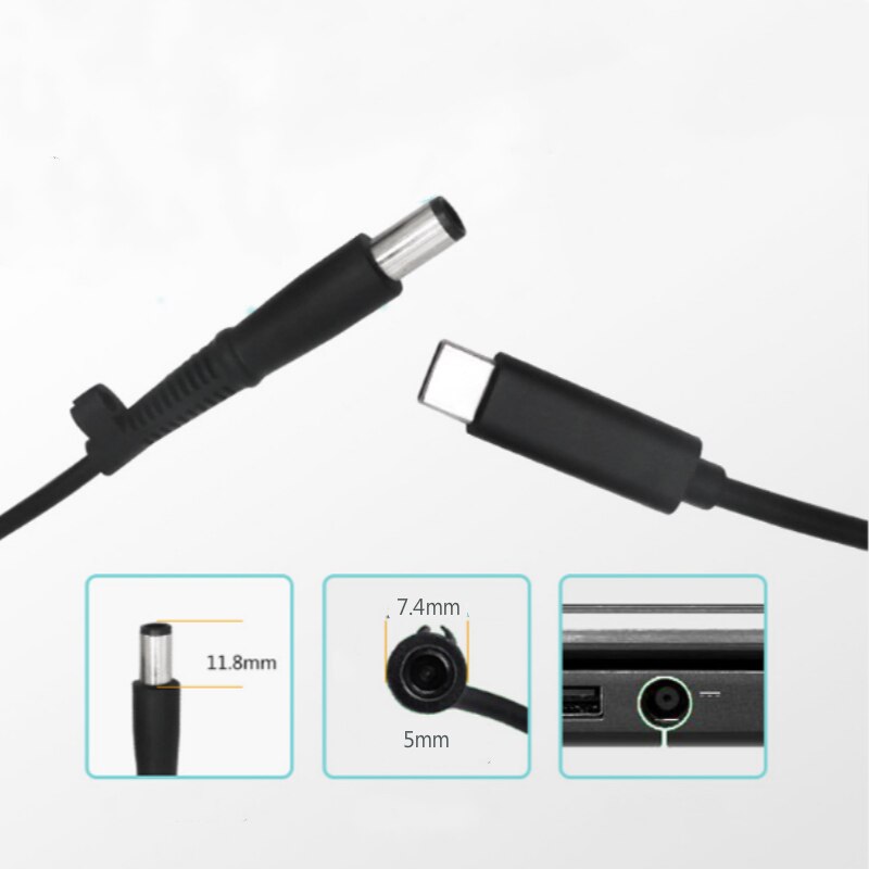 PD type-c na konwerter DC kwadratowe usta do 7.4*5.0 okrągłe usta 65W szybkie źródło ładowania adapter do laptopów Dell