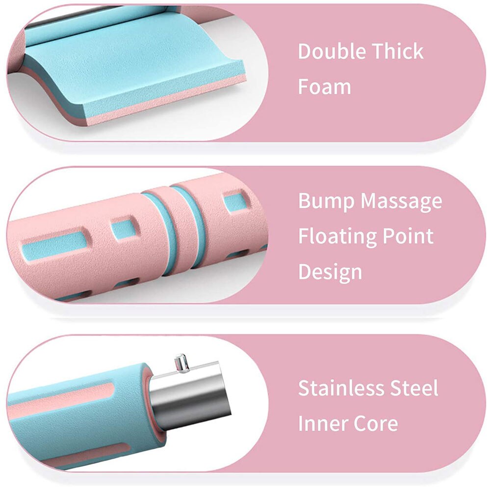 Weighted Exercise Hoop Fitness Hoop Portable Thickened Foam Stainless Steel Inner Core Adjustable Hoop for Adults Ladies Pink