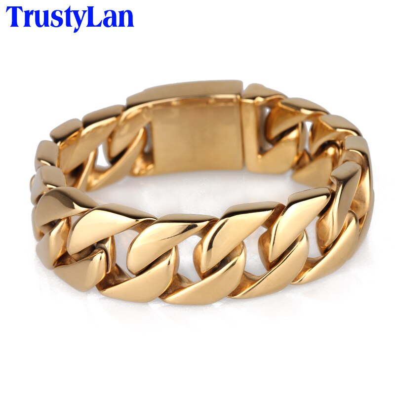 Trustylan Goud Kleur Armband Mannen Drukknoop Mens Sieraden Roestvrij Staal Gouden Kleur Heren Armbanden Armbanden Armband