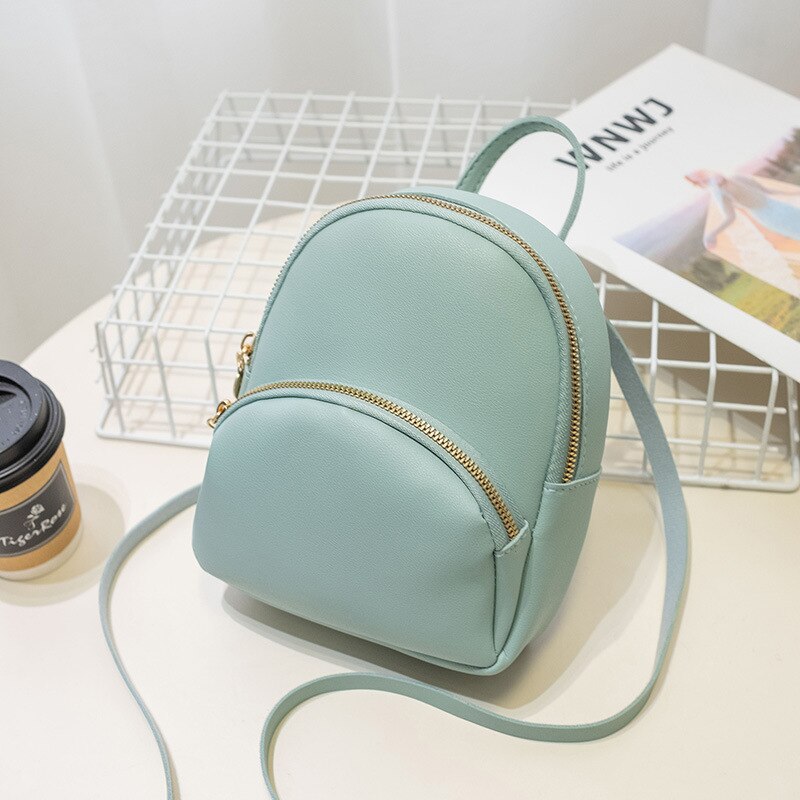 Bolsa de ombro de couro feminino para meninas adolescentes crianças multi-função pequeno bagpack feminino senhoras mochila escolar: Azul