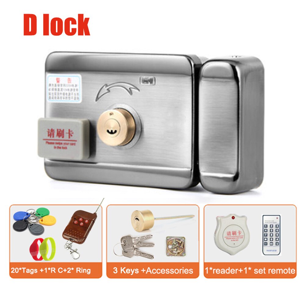 DC12V Electric RIM Lock for Metal Door Gate Electric Door Lock Opener 125KHZ RFID Card Lock Keyless Lock Electric Release: D 20Tag RC 2ring