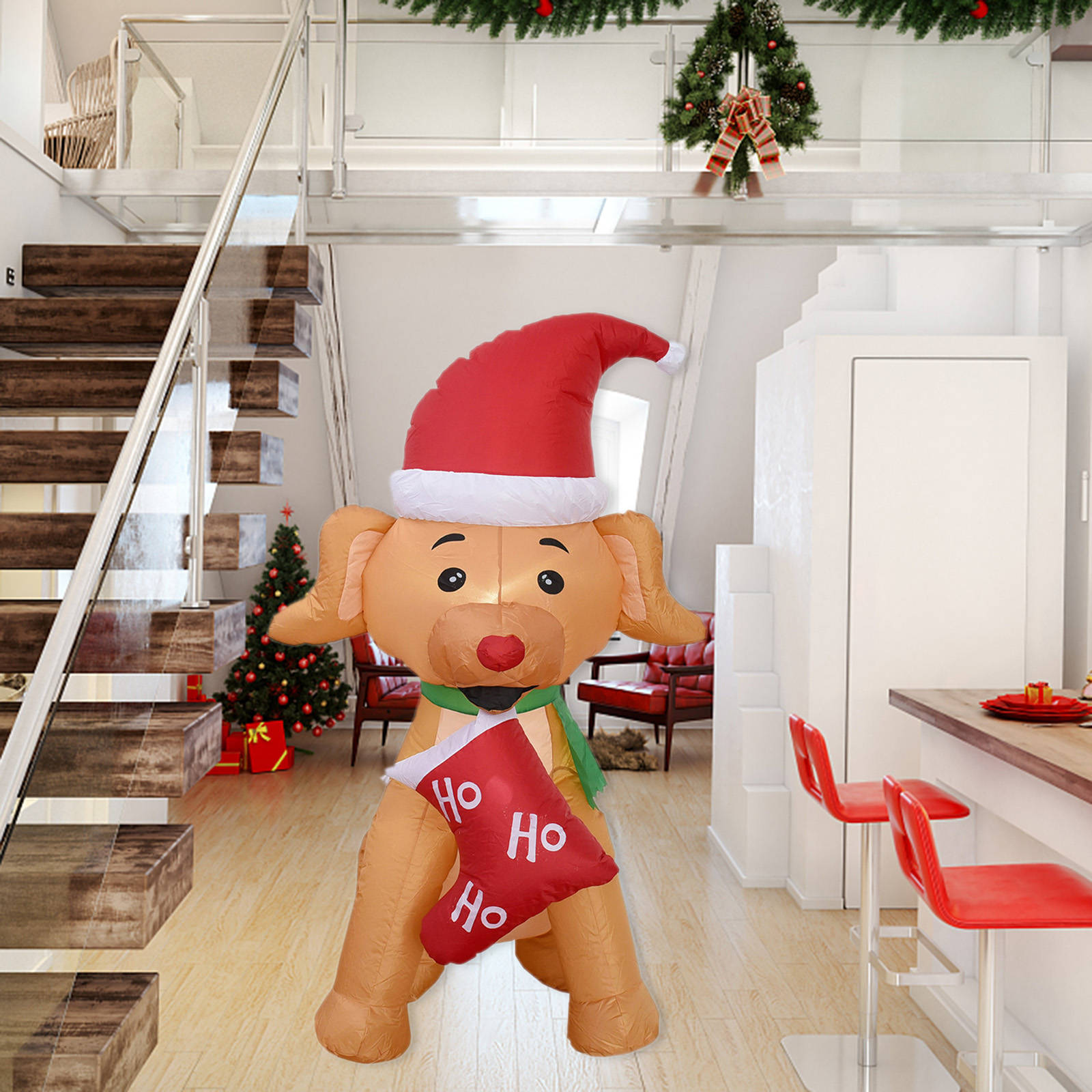 150cm Christmas Blow Decorations with LED Light Air Blown Dog Model Toys for Christmas Party Holiday Frontyard Garden Yard